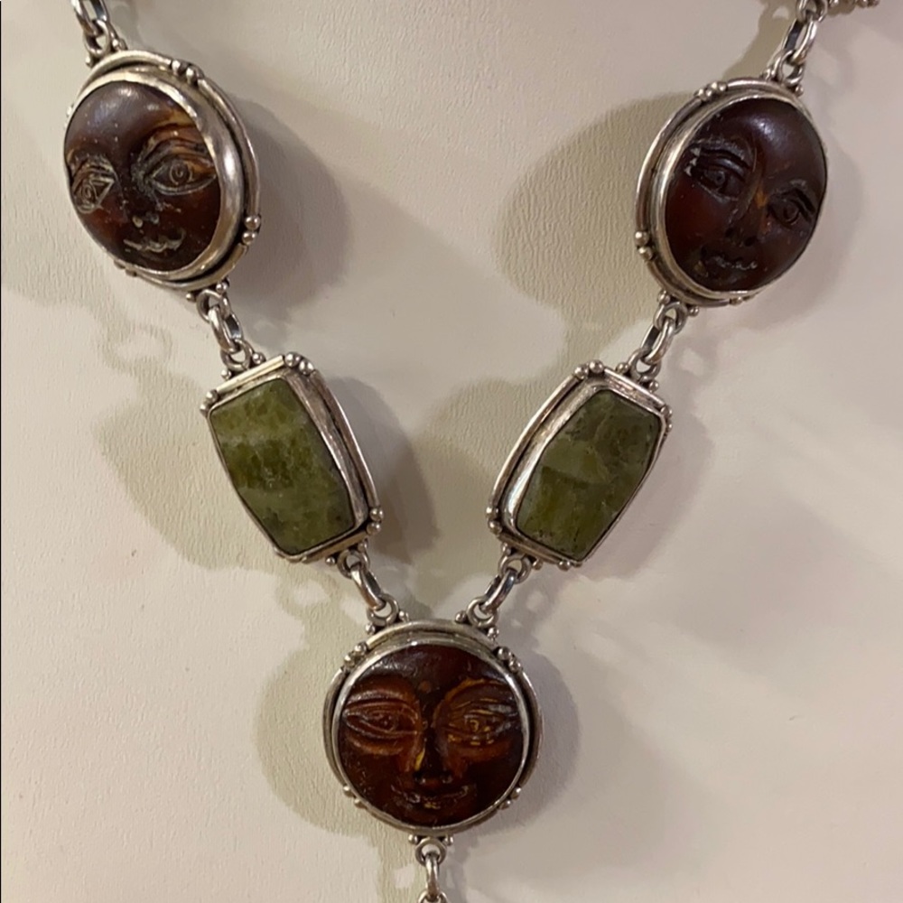 Sterling Carved Celestial Shell Stone Necklace - image 5